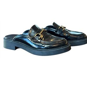 Zara Black Patent Mule Loafers Horsebit Size 6.5